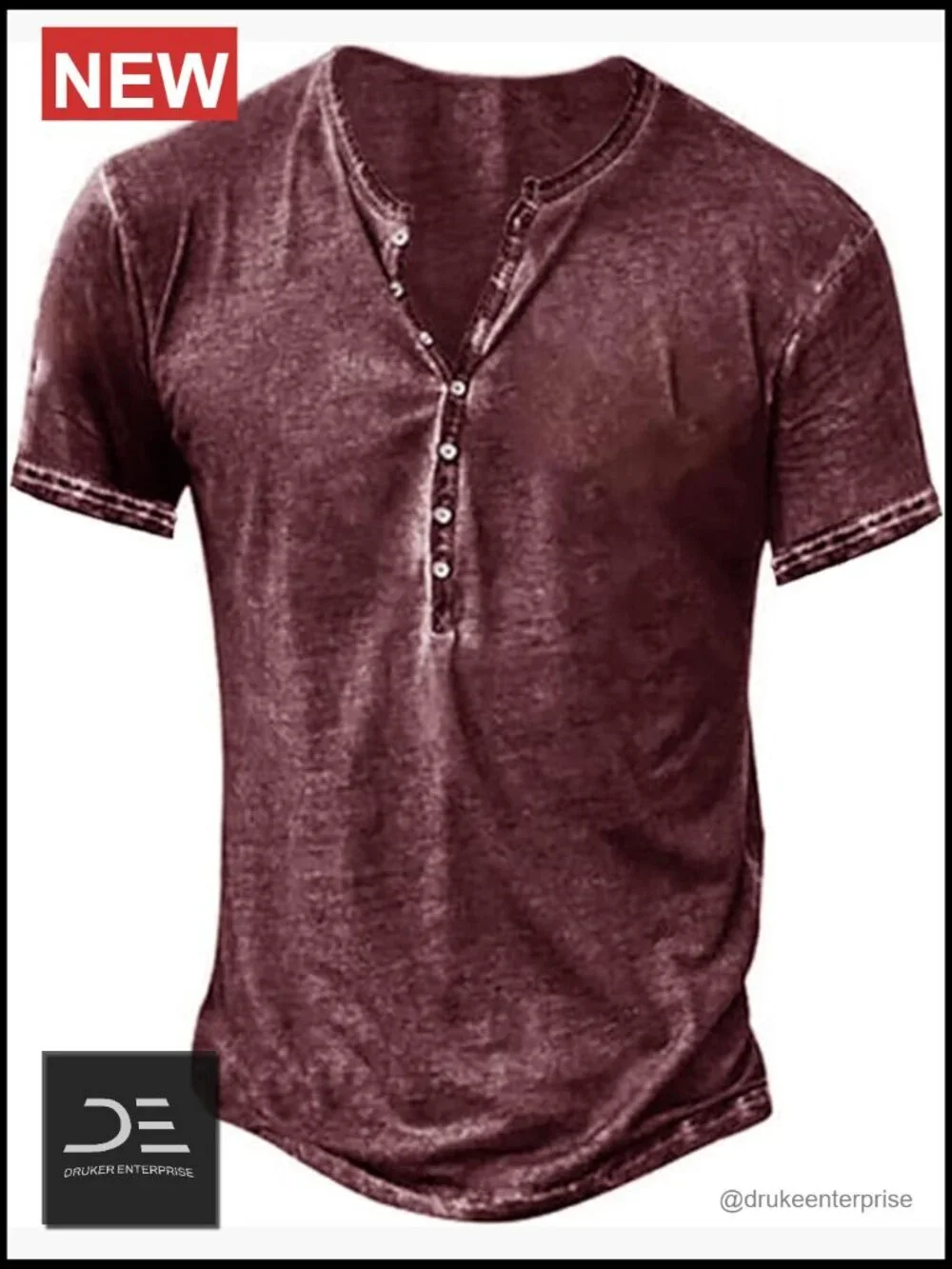 Distressed Henley Shirt Vintage Long Sleeve Button Down Casual T-Shirt